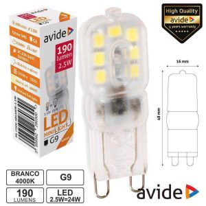 Lâmpada LED G9 2.5W 230V 4000K 190lm AVIDE - (ABG9NW-2.5W)