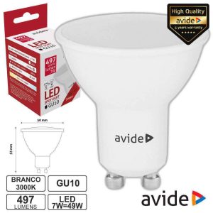 Lâmpada LED GU10 Spot 7W 230V 3000K 610lm AVIDE - (ABGU10WW-7W-AP)