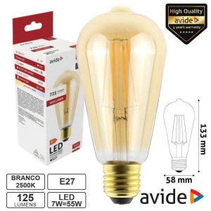 Lâmpada LED E27 Dimável Filamento 7W 230V 2500K 725lm AVIDE - (ABLFST57WW-7W-DAC)