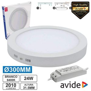 Painel LEDS Redondo Superfície 24W 300mm 6400k 2010lm AVIDE - (ACSMCW-R-24W-ALU)