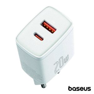 Alimentador Comutado USB-A/USB-C PD 3.0 20W Branco BASEUS - (CCXJ-B02)