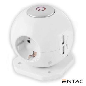 Tomada Elétrica 3xSchuko 2xUSB-A C/ Interruptor 1.5m ENTAC - (ESC1.5G3-USB-GLOBE)