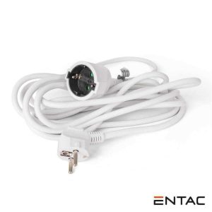 Cabo Extensão Tomada Elétrica 1x Schuko 5m Branco ENTAC - (ESECG1.5-5)