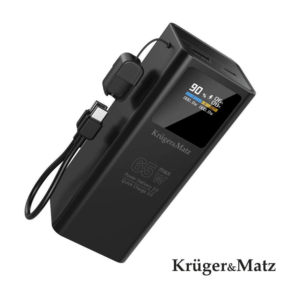 Powerbank 20000mAh 65W QC PD C/ Ficha USB-C/MICROUSB/USB-A - (KM0914)