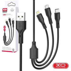 Cabo USB-A Macho P/ MicroUSB/ Lightning/ USB-C 3A 1m XO - (NB230-3IN1-BK)