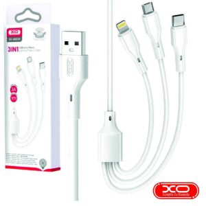 Cabo USB-A Macho P/ MicroUSB/ Lightning/ USB-C 3A 1m XO - (NB230-3IN1-WH)