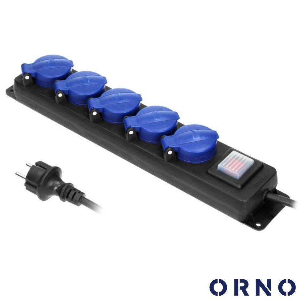 Extensão Elétrica 5x Schuko C/ Interruptor 5m IP44 ORNO - (OR-AE-13159(GS)/5M)