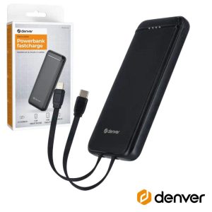 Powerbank 10000mAh PD 20W C/ cabos USB-C e Lightning DENVER - (PQCA-10320)