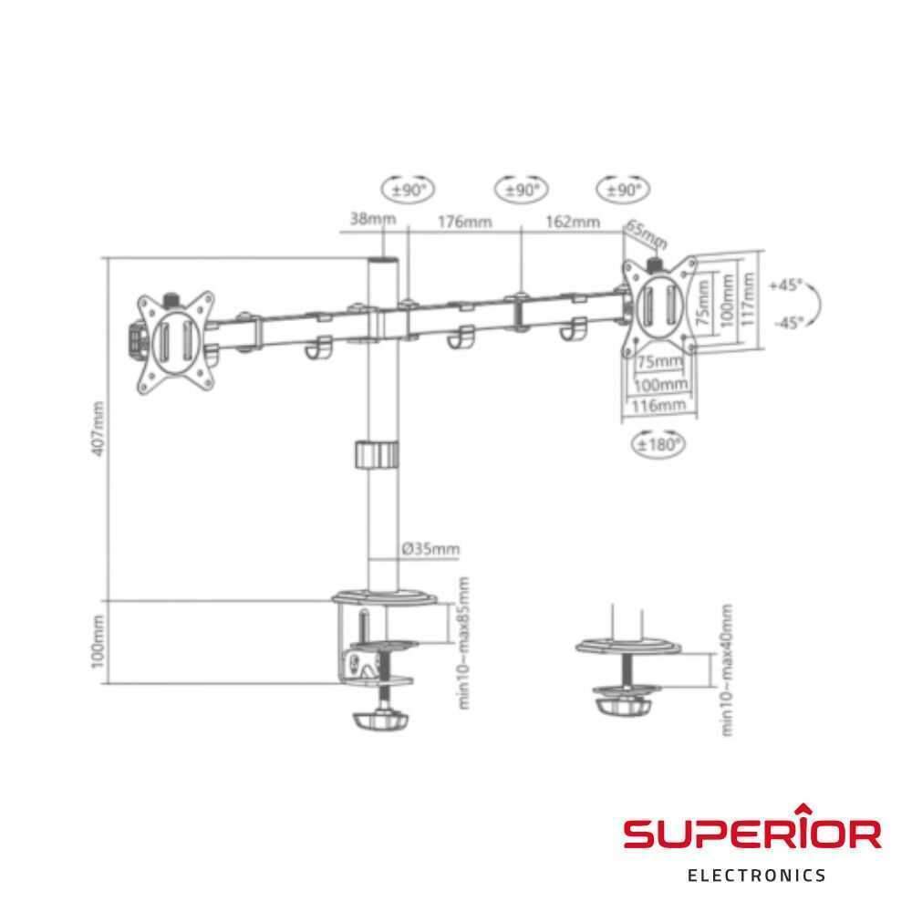 Suporte P/ 2 Monitores PC 17/32" 2x9kg VESA 100/100 - Image 2