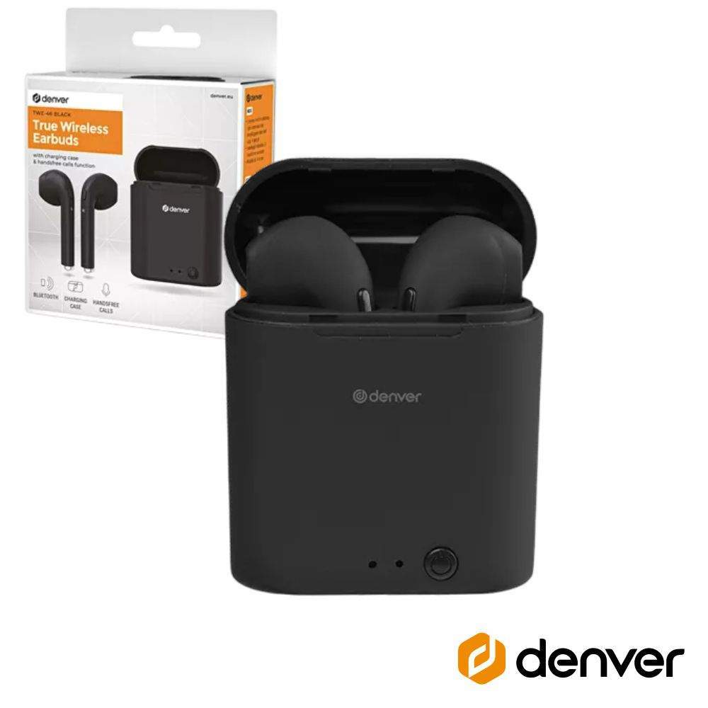Auriculares Bluetooth 5.0 C/ Mic Dock Carregamento DENVER - (TWE-46BLACK)